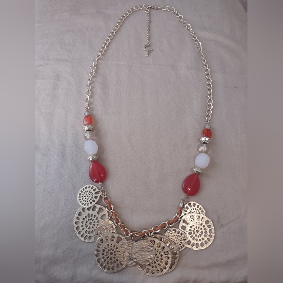 Gold and Coral Statement Necklace - Picture 4 of 4